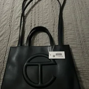 Telfar Black Tote Bag with Embossed Logo